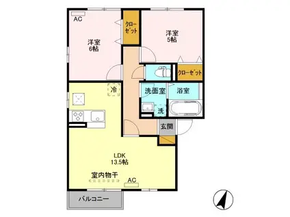 リュージュA棟(2LDK/1階)の間取り写真