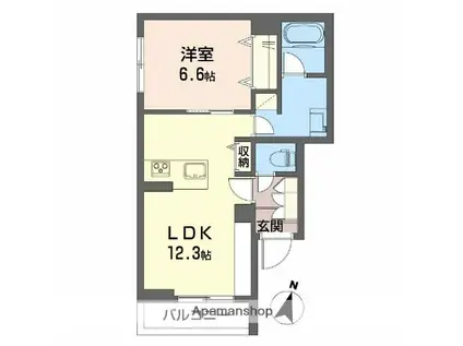 ベレオ学校町通(1LDK/2階)の間取り写真