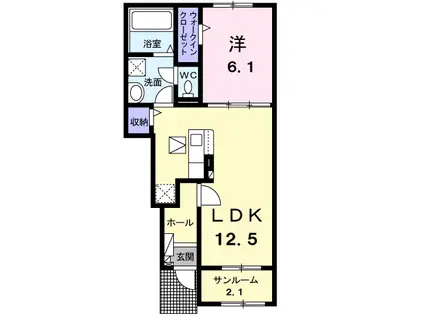 ピアニッシモⅠ(1LDK/1階)の間取り写真