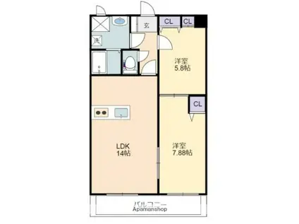 LAPACE(2LDK/2階)の間取り写真