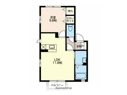 シャーメゾン 高田D棟(1LDK/1階)の間取り写真