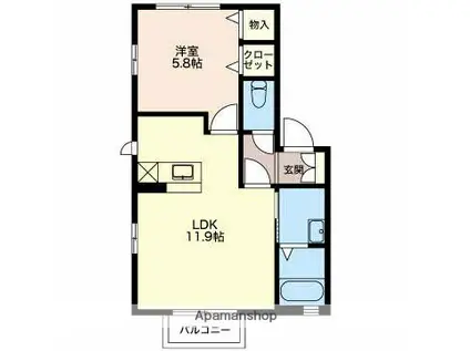 シャーメゾン 高田D棟(1LDK/2階)の間取り写真