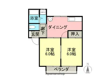 ハイツオーキッドマイルB(2DK/2階)の間取り写真