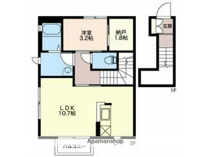 フィオーレ大潟Ⅲ(1LDK/2階)の間取り写真