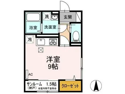 アクシス寺町(ワンルーム/1階)の間取り写真