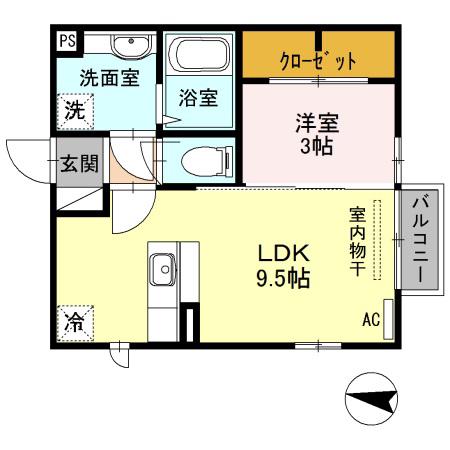 パンシオン中央(1LDK/2階)の間取り写真