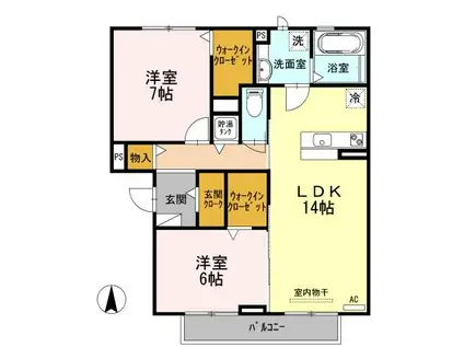 グランリーオI(2LDK/3階)の間取り写真