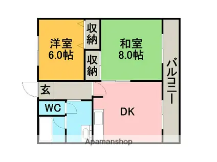 カザーク山木戸(2DK/2階)の間取り写真