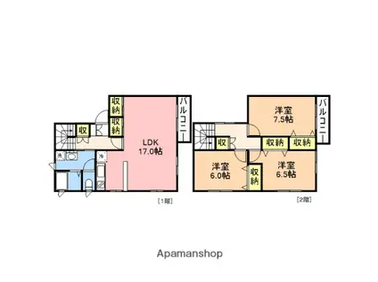 ラフォーレシャンブルA(3LDK/1階)の間取り写真