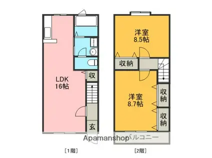 LA・LUNA B棟(2LDK/1階)の間取り写真