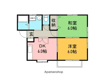 パルクⅡ E棟(2DK/2階)の間取り写真