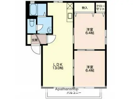 ウィズリーガーデンD(2LDK/1階)の間取り写真