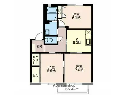 サンパティークB(3K/1階)の間取り写真