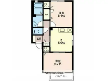 ウイステリア(2K/1階)の間取り写真