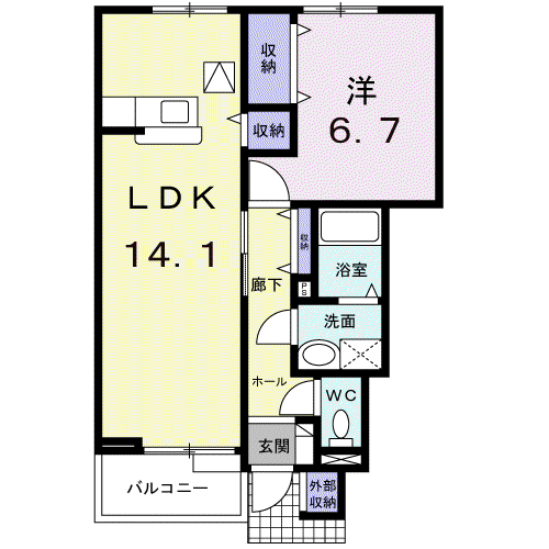 リーブルⅢ(1LDK/1階)の間取り写真