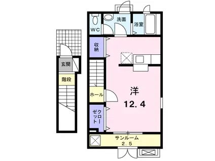 メリオル(ワンルーム/2階)の間取り写真
