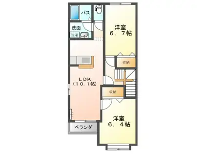 パーシモンマキ(2LDK/2階)の間取り写真