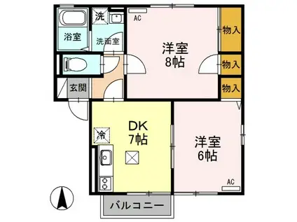 サンモールヴィレッジC棟(2DK/1階)の間取り写真