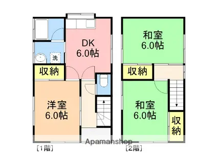 新潟県新潟市西区 2階建 築37年(3DK)の間取り写真