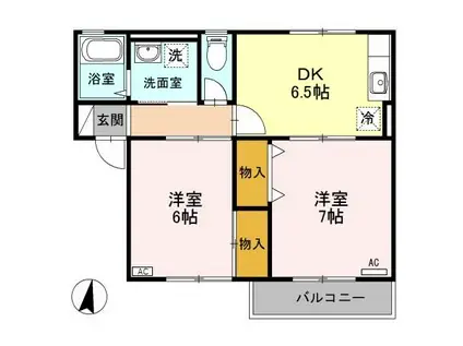 シャンドフレール黒埼A棟(2DK/2階)の間取り写真