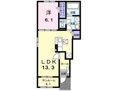 ルミナーレⅡ(1LDK/1階)の間取り写真