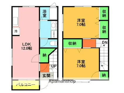 ブルーリバー白鳥D棟(2LDK/1階)の間取り写真