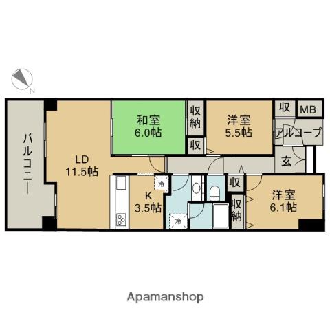 ダイアパレス青山彩都(3LDK/2階)の間取り写真