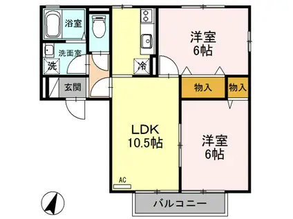 リバープレートつくしA棟(2LDK/2階)の間取り写真