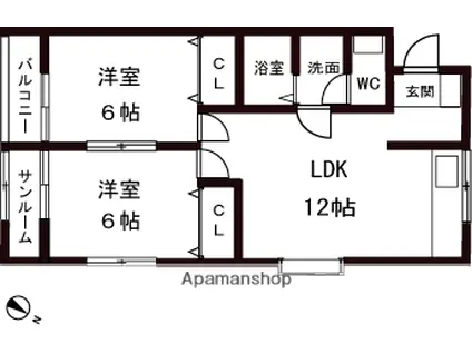 エルメス信濃(2LDK/2階)の間取り写真