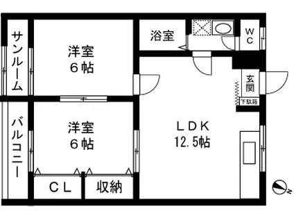 エルメス 千谷(2LDK/2階)の間取り写真