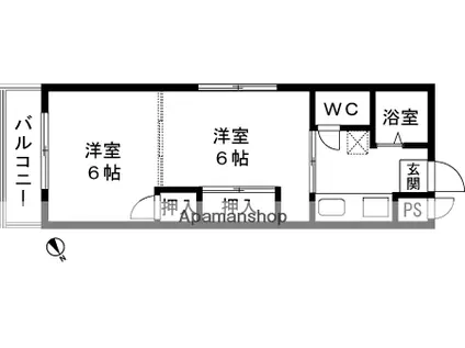 アルカーサル長岡(2K/1階)の間取り写真