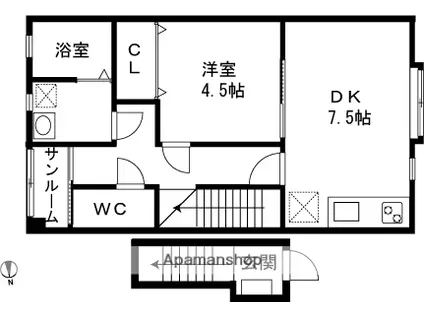 美沢レジデンス(1DK/2階)の間取り写真