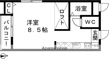 グランペール下山(ワンルーム/1階)の間取り写真