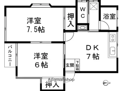 コーポタウン B棟(2DK/1階)の間取り写真