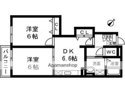 メゾン・ドネッカB(2DK/1階)の間取り写真