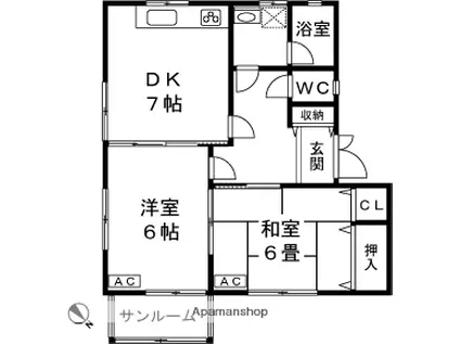 フラワーレクサスⅠ(2DK/2階)の間取り写真