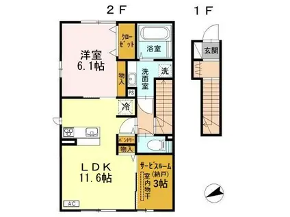 アヴェニール(1LDK/2階)の間取り写真