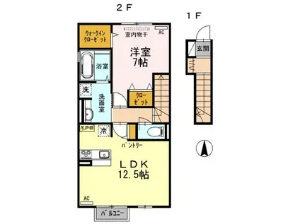 エスポワール美沢(1LDK/2階)の間取り写真