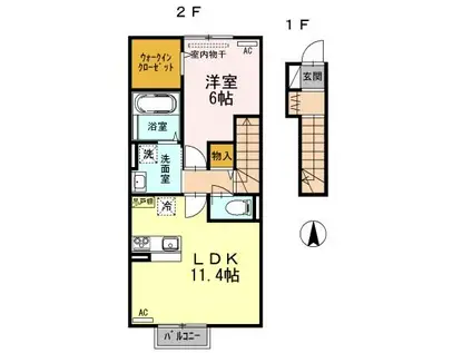 エスポワール美沢(1LDK/2階)の間取り写真