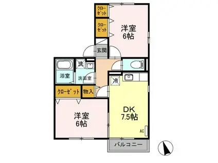 ウィルモアAR(2DK/2階)の間取り写真