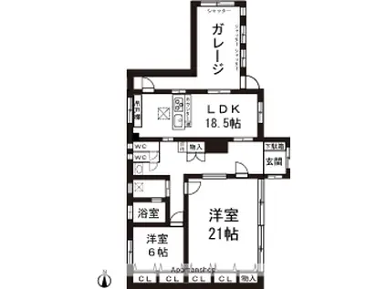 信越本線 長岡駅 バス乗車時間:16分 高見バス停で下車 徒歩9分 2階建 築25年(2LDK/1階)の間取り写真