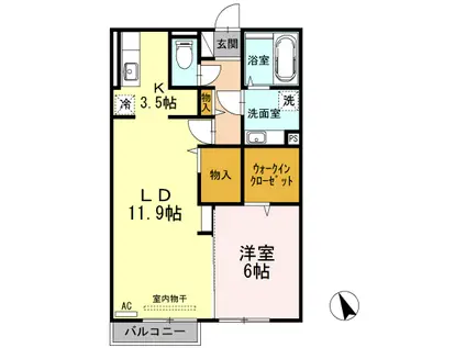 スカイヒルズ(1LDK/2階)の間取り写真