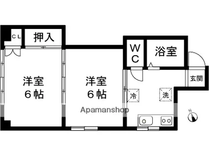 上越線 小千谷駅 徒歩18分 2階建 築38年(2K/1階)の間取り写真