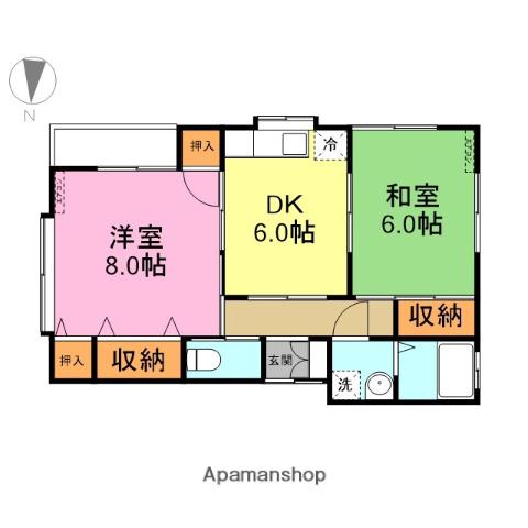 新潟県長岡市 2階建 築26年(2DK/1階)の間取り写真