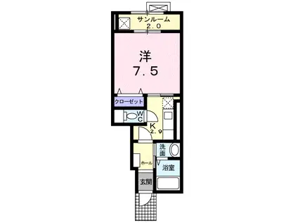 パークサイドⅠ(1K/1階)の間取り写真