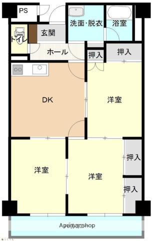 ウエストコア長岡(3DK/5階)の間取り写真