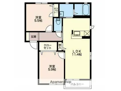オプチマム C棟(2LDK/2階)の間取り写真