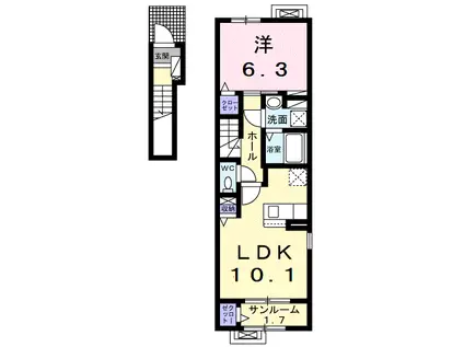 ハウス フリーデ Ⅱ(1LDK/2階)の間取り写真