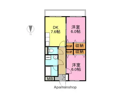 ロイヤルプレース(2DK/2階)の間取り写真