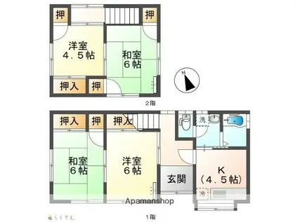 新潟県長岡市 2階建 築43年(4DK)の間取り写真